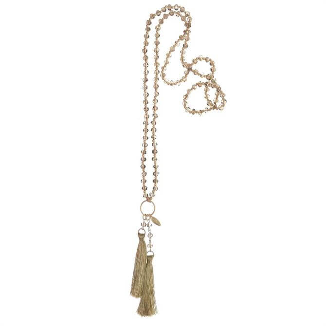 Hot Tomato Smokey Gold Facetted Glass Beads & Tassel Necklace